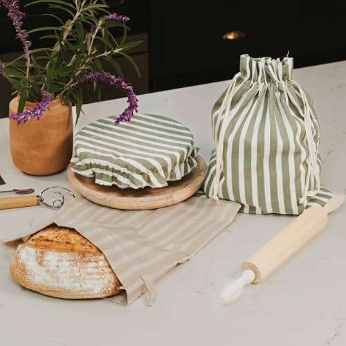 KIBAGA Beautiful Linen Bread Bag Set and Proofing Cover For Homemade Sourdough Bread Keeps Your Loaf Fresh for Days Reusable and Easy to Clean Storage Bag The Perfect Baking Accessories - Image 3