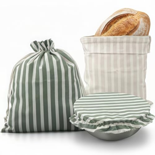 KIBAGA Beautiful Linen Bread Bag Set and Proofing Cover For Homemade Sourdough Bread Keeps Your Loaf Fresh for Days Reusable and Easy to Clean Storage Bag The Perfect Baking Accessories - Image 1