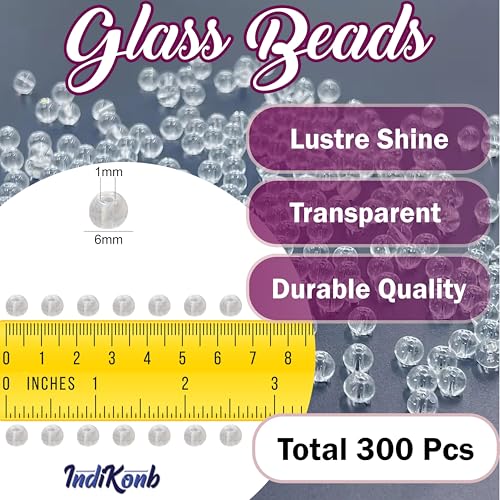 INDIKONB Transparent Glass Round Pearl Beads | 6mm Multicolor Beads for Bracelet, Necklace, Mala Making | Pack of 300 for Jewellery Craft (White) - Image 2