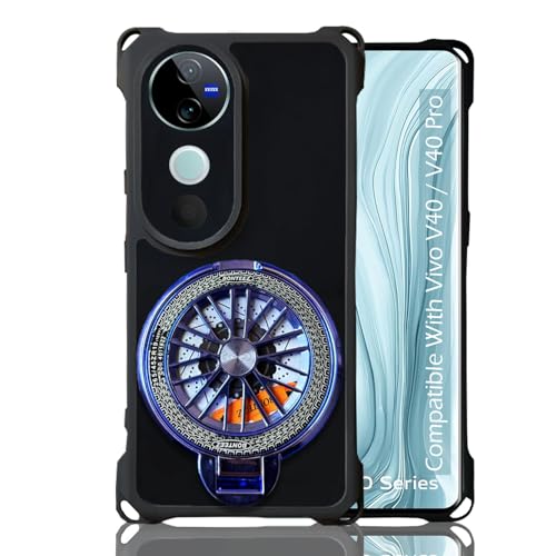 KC Back Cover for Vivo V40 5G / Vivo V40 Pro 5G - 3D Four Corner Shockproof Blue Spinning Wheel Kickstand Holder Soft Silicone with Camera Protection (Black) - Image 4
