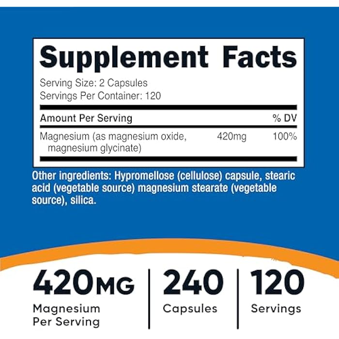 Nutricost Magnesium+ Extra Strength 420mg, 240 Capsules - 120 Servings. Magnesium Oxide and Glycinate - Non-GMO, Gluten Free, Vegan Friendly - Image 2