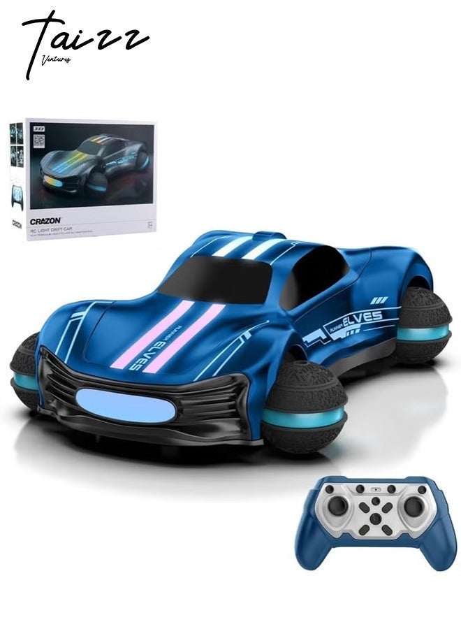 مشاريع تعز سيارة تحكم عن بعد للأطفال من سن 3 إلى 12 عاما ، 1:16 RC Drift Car 360 مركبة حيلة دوارة مع أضواء ، لعبة RC للأولاد والبنات والكبار ، هدايا لعبة سيارة السباق للمتعة الداخلية / الخارجية - أزرق - Image 1