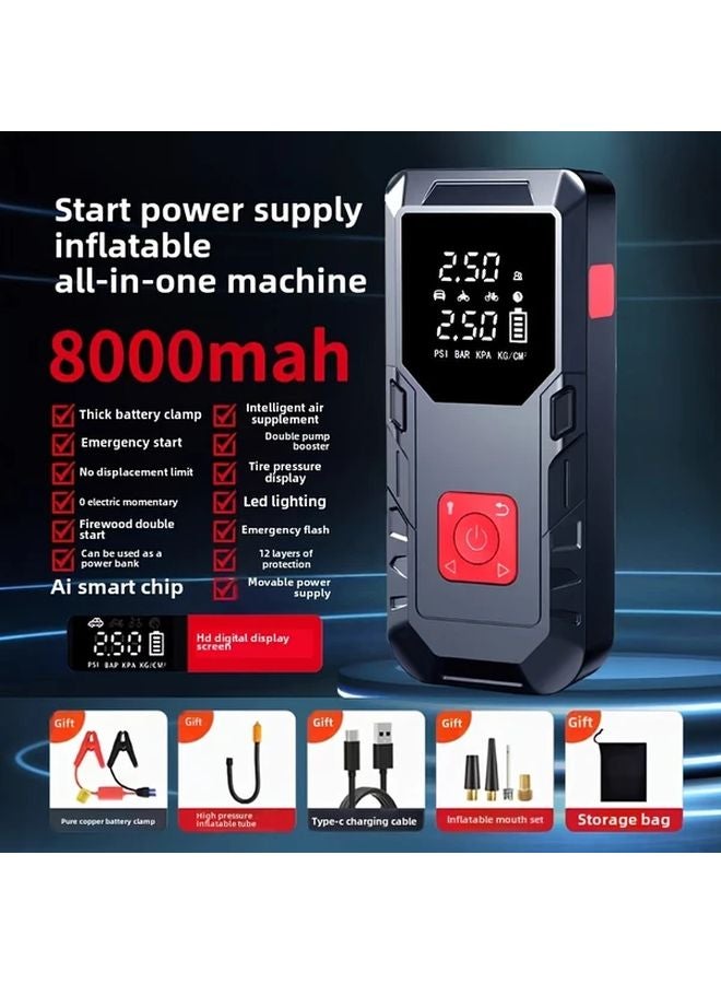 Black 5 In 1 Car Emergency Starter Power Supply With Charger Air Pump And Lighting - Image 1