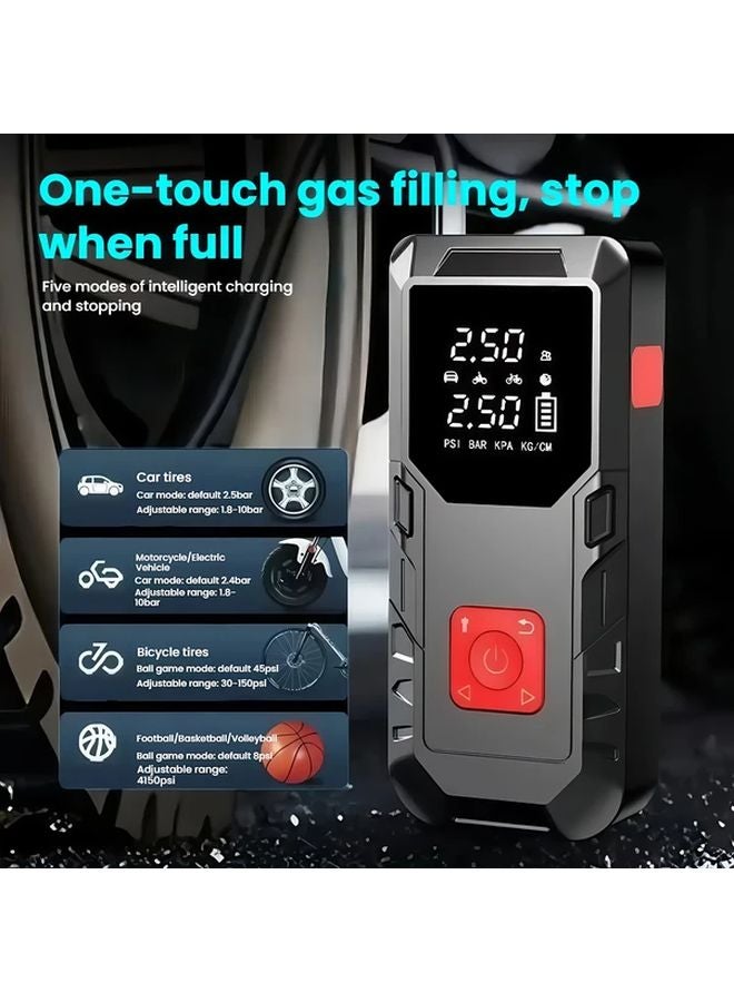 Black 5 In 1 Car Emergency Starter Power Supply With Charger Air Pump And Lighting - Image 2