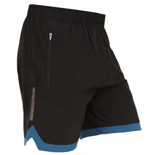 NEVER LOSE Men’s Quick-Dry Athletic Shorts | Premium Polyester Gym Shorts with Secure Zipper Pockets | Breathable Sports Shorts for Running, Yoga & Fitness (in, Alpha, M, Regular, Black+T-Blue) - Image 3