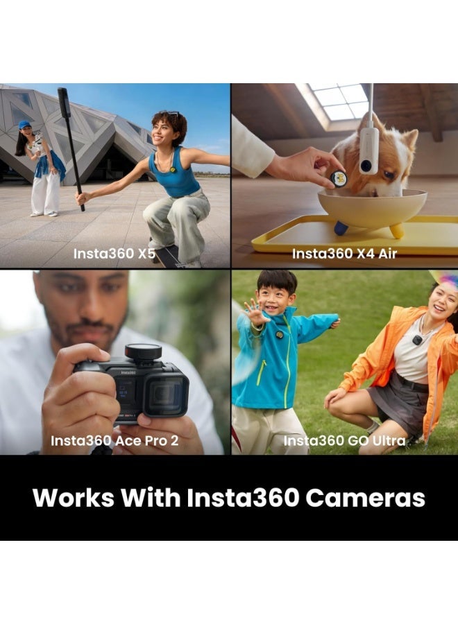 انستا 360 انستا360 جهاز ارسال ميكروفون برو، ميكروفون لافالير صغير لاسلكي لايفون/الكاميرا/اندرويد، تسجيل الفيديو، بلوتوث، شاشة حبر الكتروني قابلة للتخصيص، مصفوفة 3 ميكروفونات، تسجيل داخلي عائم 32 بت - Image 3