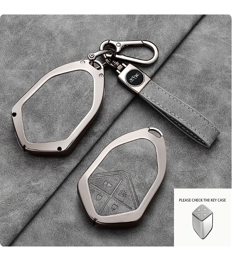 Changan Deep Blue S7 SL03 Car Remote Control Key Protective Shell With Key Chain Durable Zinc Alloy Scratch Proof Design Safe Key Ring Car Accessories Model E Sheep Butt Button Gray Double Buckle - Image 3