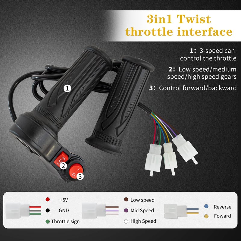doinal Universal Electric Twist Throttle 12-72V Three Speed Throttle with Reverse, Forward and Reverse Accelerator for Motorcycle Throttle - Image 2