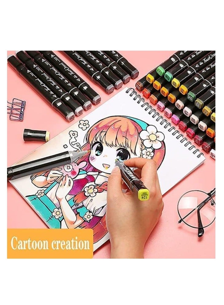 أقلام تحديد للأعمال الفنية مزدوجة الأطراف بعدد 48 لون مع شنطة حمل للرسم والتخطيط وفن الخط والتلوين بدون رائحة وغير سامة، أقلام تلوين دائمة للأطفال والكبار والمبتدئين متعددة الألوان من كاسكريست، رفيع - Image 2
