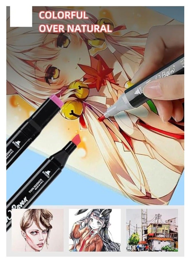 أقلام تحديد للأعمال الفنية مزدوجة الأطراف بعدد 48 لون مع شنطة حمل للرسم والتخطيط وفن الخط والتلوين بدون رائحة وغير سامة، أقلام تلوين دائمة للأطفال والكبار والمبتدئين متعددة الألوان من كاسكريست، رفيع - Image 3