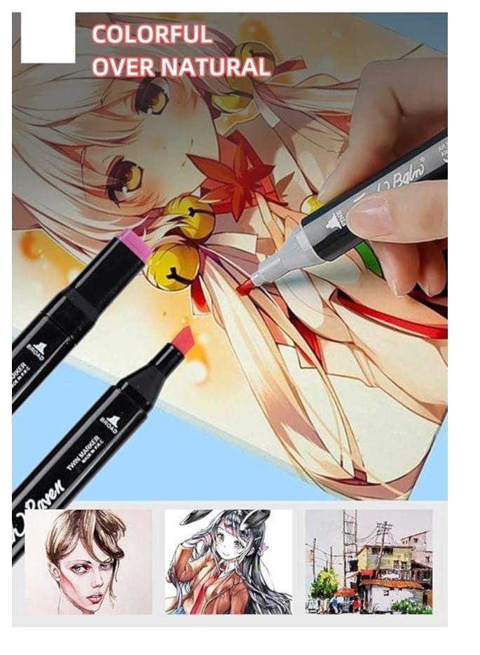 أقلام تحديد للأعمال الفنية مزدوجة الأطراف بعدد 48 لون مع شنطة حمل للرسم والتخطيط وفن الخط والتلوين بدون رائحة وغير سامة، أقلام تلوين دائمة للأطفال والكبار والمبتدئين متعددة الألوان من كاسكريست، رفيع - Image 5