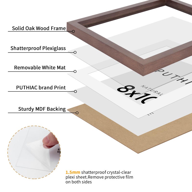 puthiac 8x10 Walnut Oak Wood Picture Frame -8""x10"" Frame Wood  8""x10"" Natural Solid Wood Poster Frames for Wall Art Photo and Prints (3 Pack  Walnut) - Image 2
