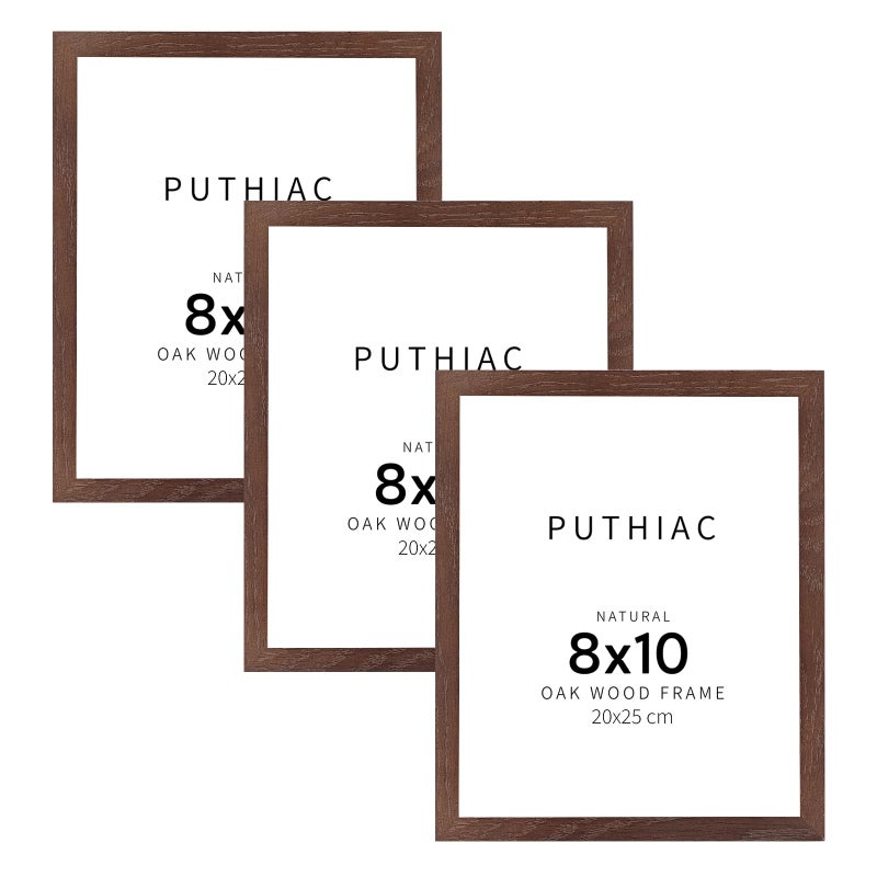 puthiac 8x10 Walnut Oak Wood Picture Frame -8""x10"" Frame Wood  8""x10"" Natural Solid Wood Poster Frames for Wall Art Photo and Prints (3 Pack  Walnut) - Image 1