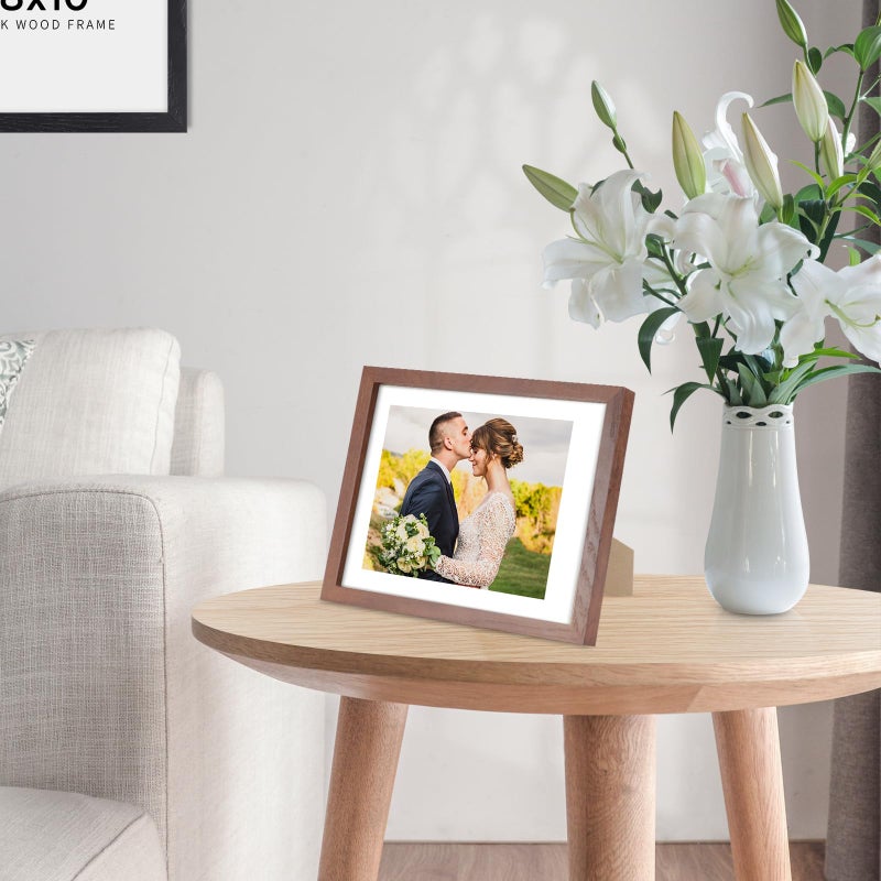 puthiac 8x10 Walnut Oak Wood Picture Frame -8""x10"" Frame Wood  8""x10"" Natural Solid Wood Poster Frames for Wall Art Photo and Prints (3 Pack  Walnut) - Image 5