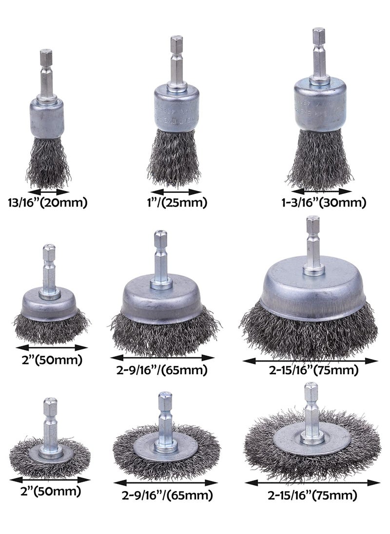 Rocaris 9 Pack Drill Wire Brush with 1/4-Inch Hex Shank, Rocaris Carbon Steel Drill Wire Brush, Cup/ Wheel/ Pen Brush Set for Rust Removal, Corrosion and Scrub Surfaces  - Image 2