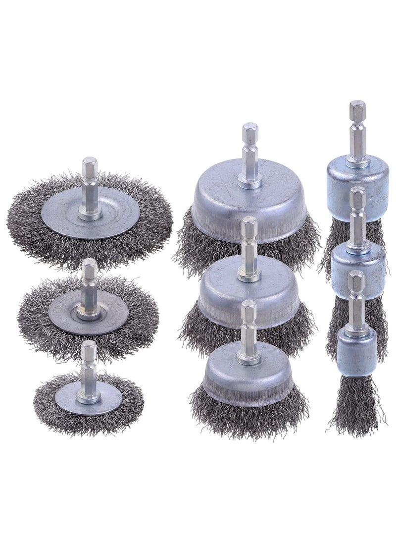Rocaris 9 Pack Drill Wire Brush with 1/4-Inch Hex Shank, Rocaris Carbon Steel Drill Wire Brush, Cup/ Wheel/ Pen Brush Set for Rust Removal, Corrosion and Scrub Surfaces  - Image 1