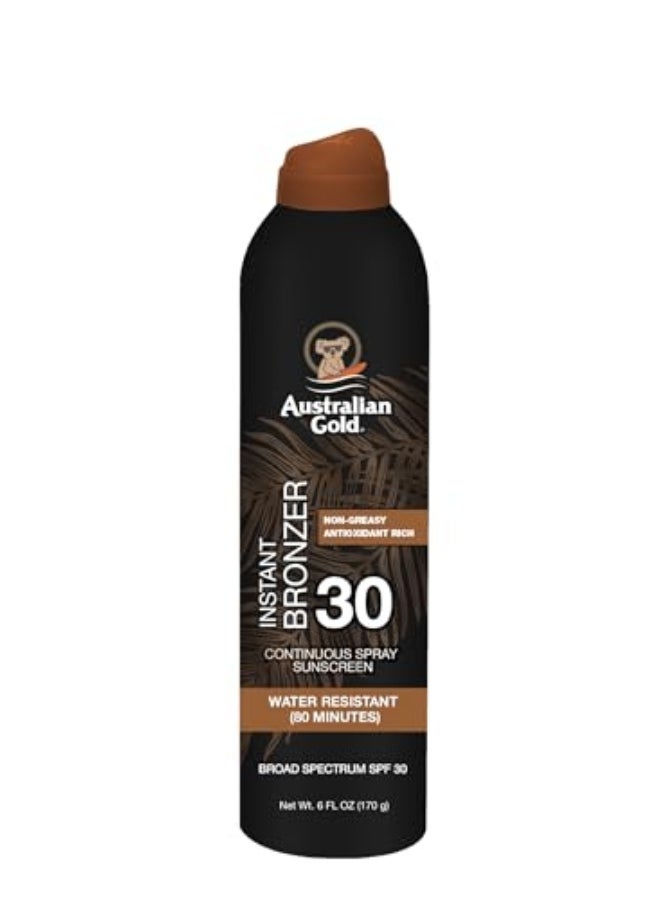 Australian Gold Australian Gold Continuous Spray Sunscreen with Instant Bronzer SPF 30 Immediate Glow Dries Fast Water Resistant NonGreasy Oxybenzone Free Cruelty Free Bronzer New Orange 6 Oz  - Image 1