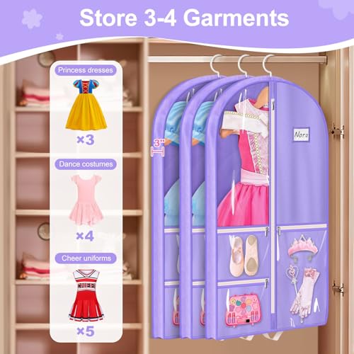 MISSLO Dance Garment Bags for Dancers 40" Garment Bags for Dance Costumes with 3 Pockets Cheer Uniform Garment Bag Hanging Kids Garment Bags for Competition, Travel, 3 Packs, Purple - Image 5