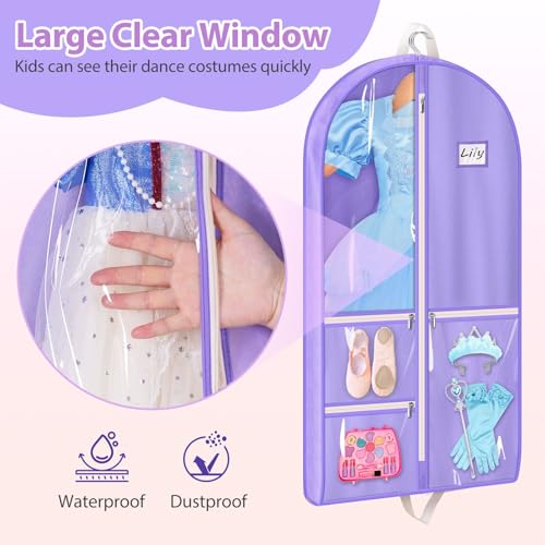 MISSLO Dance Garment Bags for Dancers 40" Garment Bags for Dance Costumes with 3 Pockets Cheer Uniform Garment Bag Hanging Kids Garment Bags for Competition, Travel, 3 Packs, Purple - Image 4