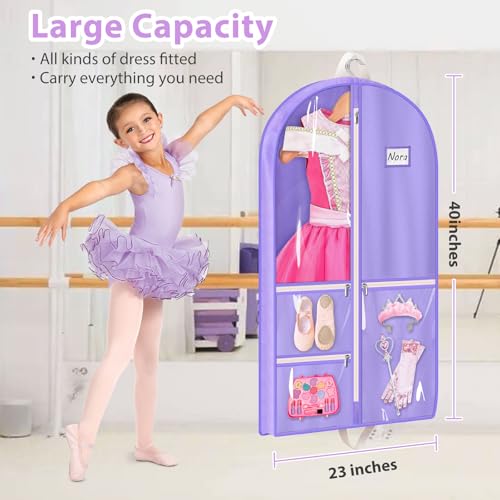 MISSLO Dance Garment Bags for Dancers 40" Garment Bags for Dance Costumes with 3 Pockets Cheer Uniform Garment Bag Hanging Kids Garment Bags for Competition, Travel, 3 Packs, Purple - Image 2