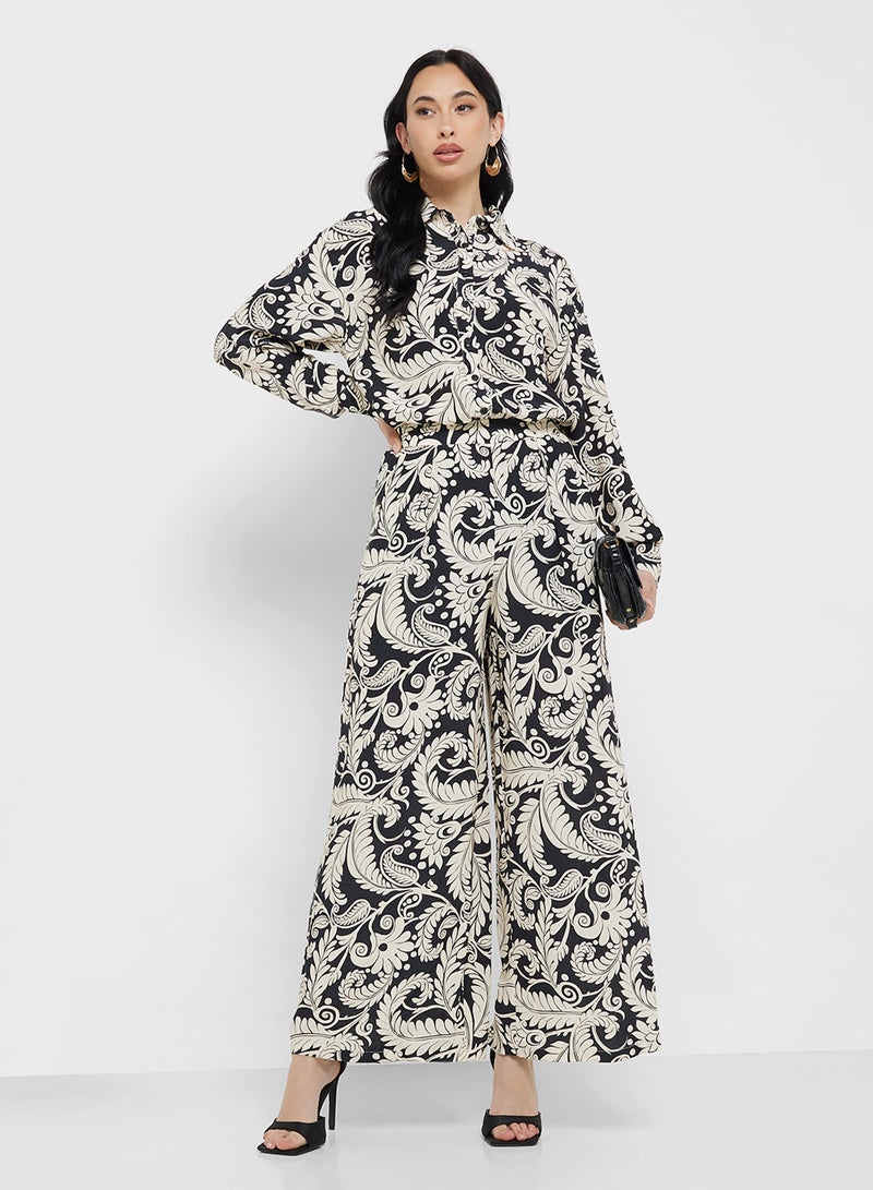 Little Mistress Mono Boho Printed Wide Leg Trousers  - Image 1