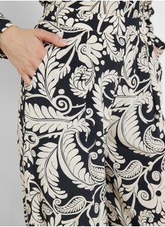 Little Mistress Mono Boho Printed Wide Leg Trousers  - Image 3