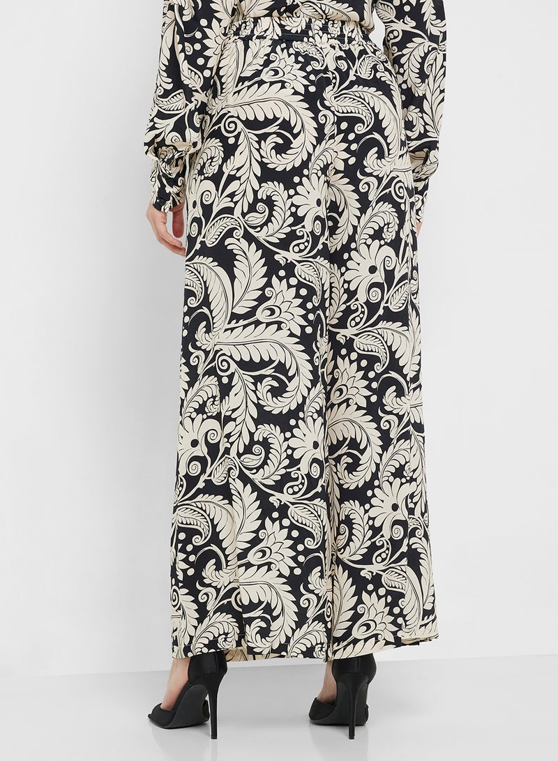Little Mistress Mono Boho Printed Wide Leg Trousers  - Image 2
