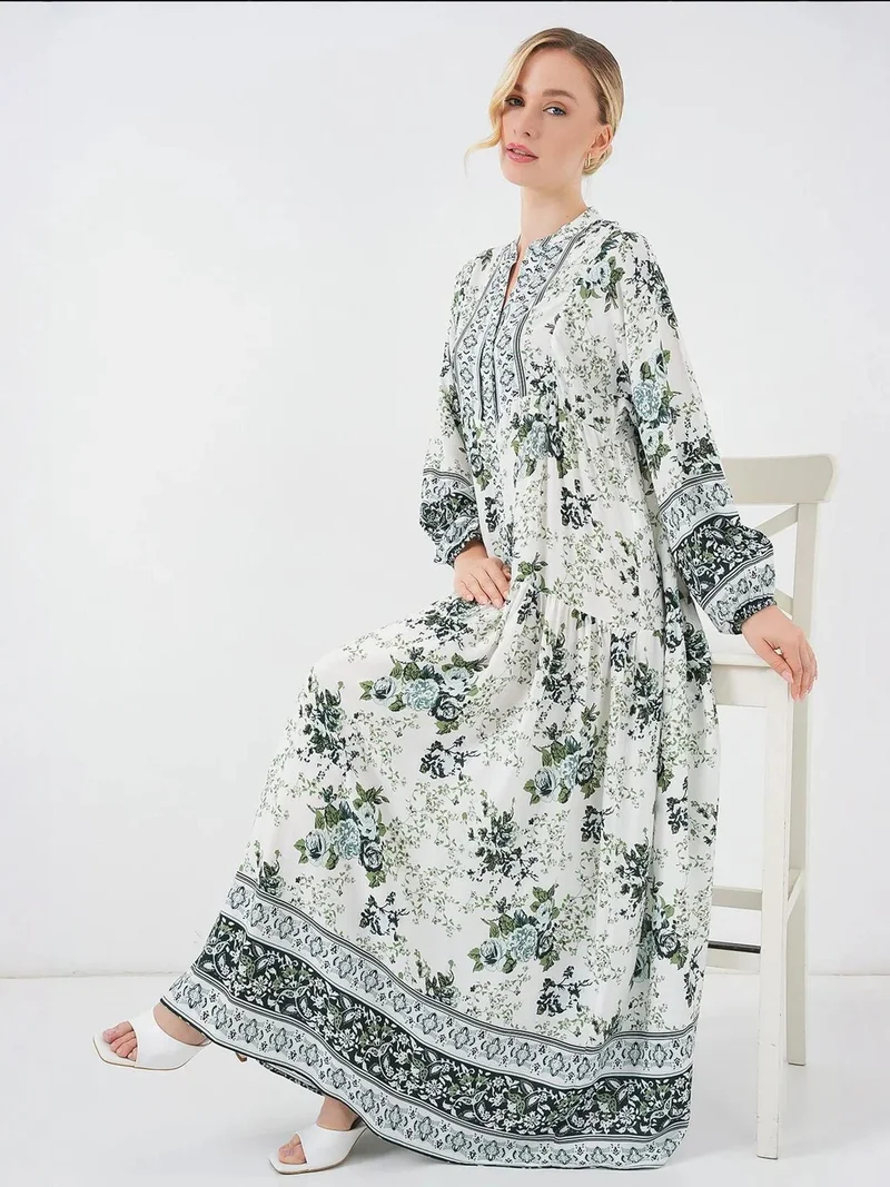 Big Dart Multicolor BDART Printed V-Neck Maxi Dress for Women | Best Price UAE