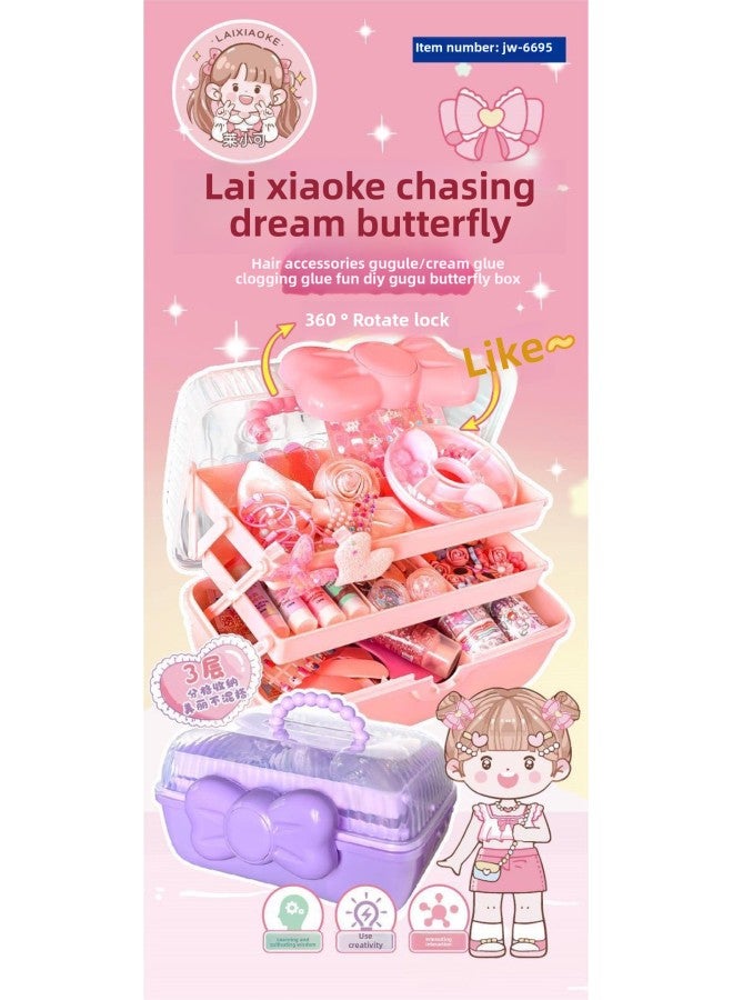 Leico Premium Upgrade Goo Card Suitcase Gift Box Hand Account Sticker Fire Paint DIY Cream Glue Decoration Treasure Box-Color:La Xiaoke Fun Diy Gugu Butterfly Box Pink Purple Random Delivery  - Image 1