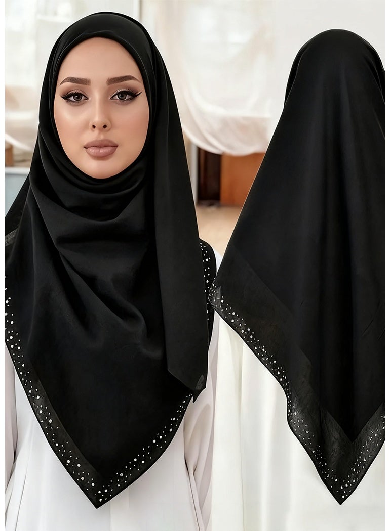 110cm Square Scarf Cotton Hijab Jacquard Hijab Shawl Hot Drillng Light and Comfortable Headscarf - Image 1