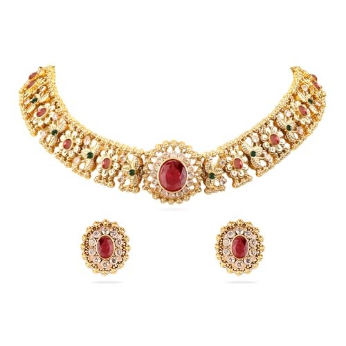 Rubans 24K Gold Plated Handcrafted Intricate Choker Jewellery Set For Women - Image 1