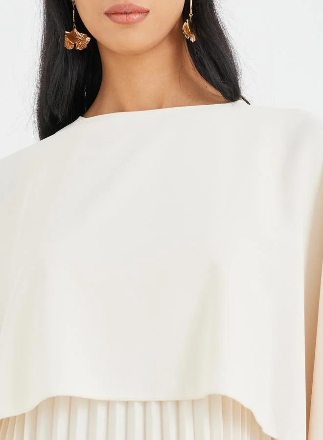 Take Two Take Two Solid Cape Detail Pleated Maxi Dress