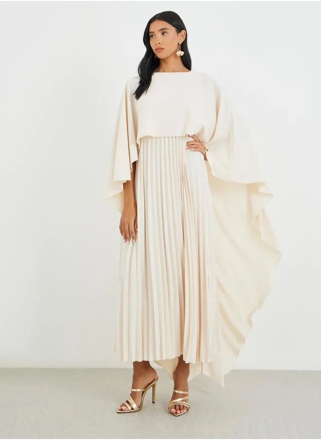 تايك تو Take Two Solid Cape Detail Pleated Maxi Dress