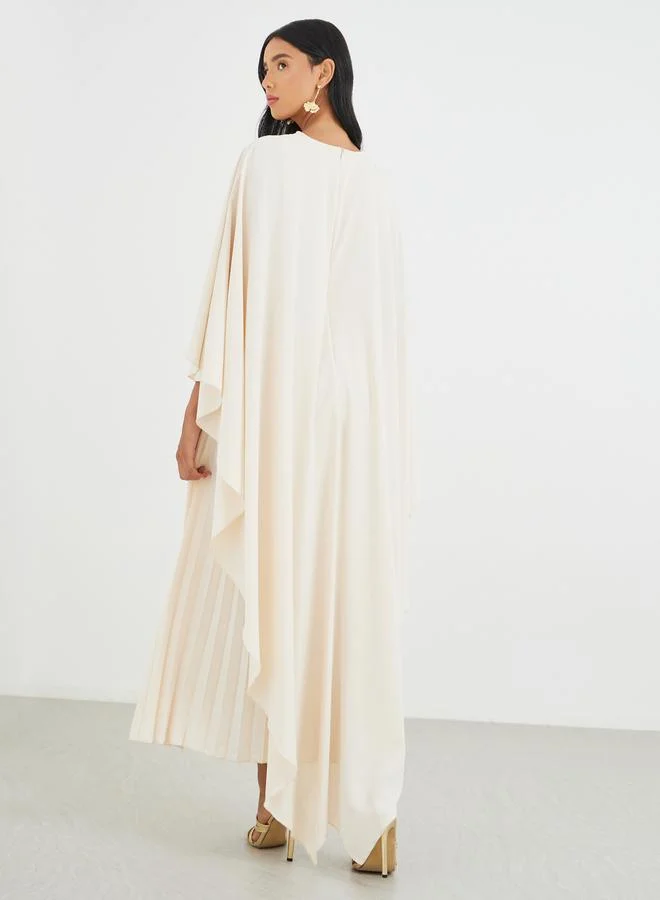 Take Two Take Two Solid Cape Detail Pleated Maxi Dress