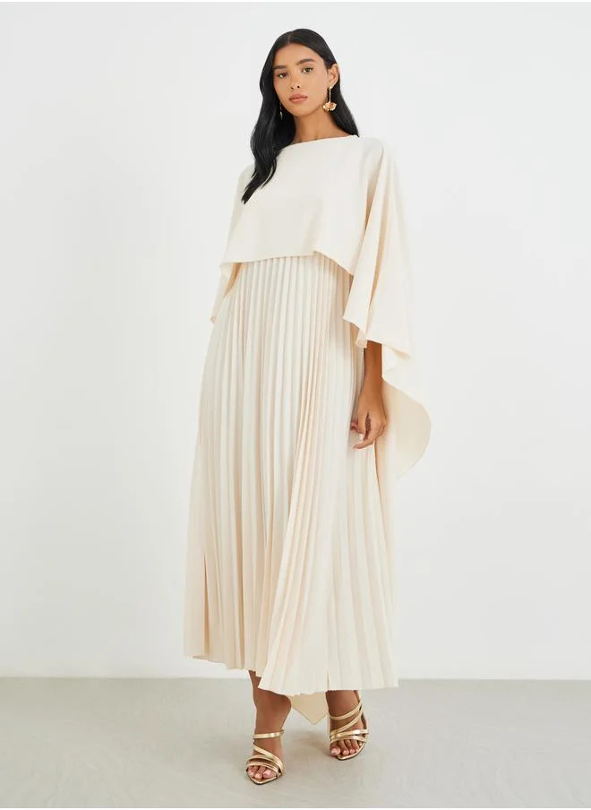 تايك تو Take Two Solid Cape Detail Pleated Maxi Dress