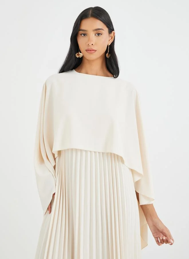 Take Two Take Two Solid Cape Detail Pleated Maxi Dress