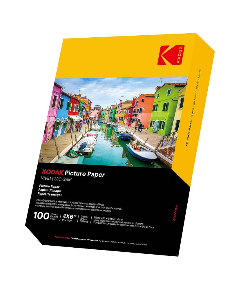 KODAK Picture Paper Vivid 4"x6", 100 count, 66lb-230g/m2 weight, 11.9 mil thickness, Vivid color picture paper- **THIS PRODUCT IS NOT COMPATIBLE WITH THE KODAK DOCK PRINTER**" - Image 1