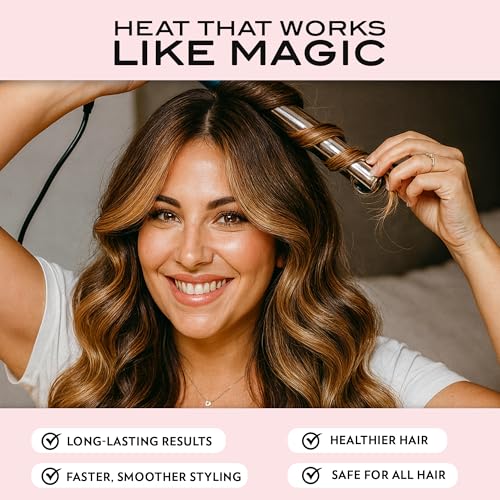 NuMe Magic Titanium Ion Curling Iron 32mm Wand - Dual Voltage, Negative Ion Conditioning, Far Infrared Heat - for Thick Hard-to-Curl Hair, Black - Image 4