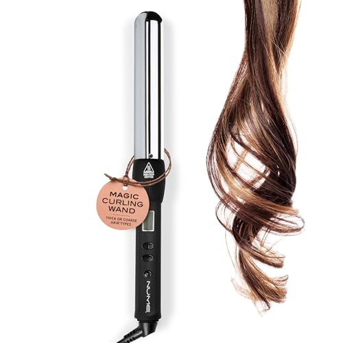 NuMe Magic Titanium Ion Curling Iron 32mm Wand - Dual Voltage, Negative Ion Conditioning, Far Infrared Heat - for Thick Hard-to-Curl Hair, Black - Image 1