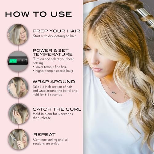 NuMe Magic Titanium Ion Curling Iron 32mm Wand - Dual Voltage, Negative Ion Conditioning, Far Infrared Heat - for Thick Hard-to-Curl Hair, Black - Image 5