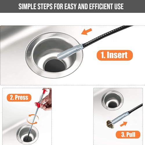 Pivalo Drain Cleaner Wire Stick Stainless Steel Hair Catching Claw Drain Sewer Cleaning Spring Sink Pipe Plunger Unblocked Kitchen Bath Basin Hairs Remover Tool (90 cm,1 Pc) - Image 4