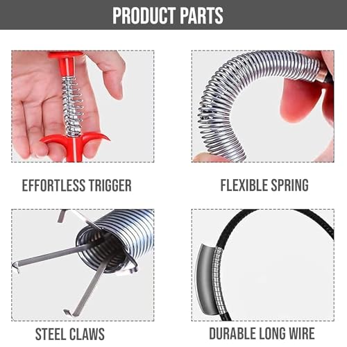 Pivalo Drain Cleaner Wire Stick Stainless Steel Hair Catching Claw Drain Sewer Cleaning Spring Sink Pipe Plunger Unblocked Kitchen Bath Basin Hairs Remover Tool (90 cm,1 Pc) - Image 2