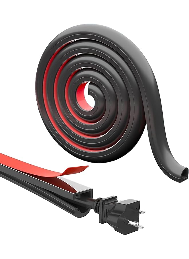 118in(3m) Wall Cord Hider Floor Cable Cover Protector Self Adhesive Cable Hider Cord Cover for Wires Wall Home and Office Electric (Black, 3m)