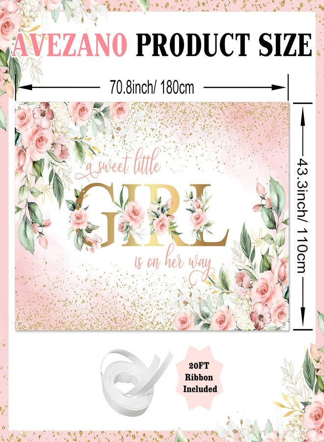 Avezano Girl Baby Shower Backdrop Pink Floral Sweet Baby Baby Shower Banner A Sweet Little Girl is on Her Way Party Decorations Banner 70.8 x 43.3 Inch - Image 3