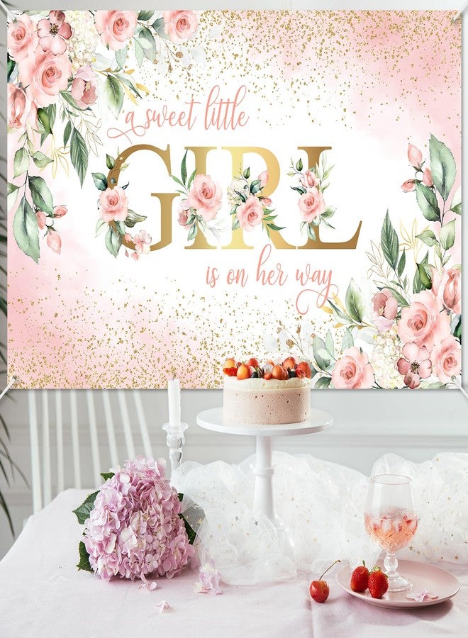 Avezano Girl Baby Shower Backdrop Pink Floral Sweet Baby Baby Shower Banner A Sweet Little Girl is on Her Way Party Decorations Banner 70.8 x 43.3 Inch - Image 2