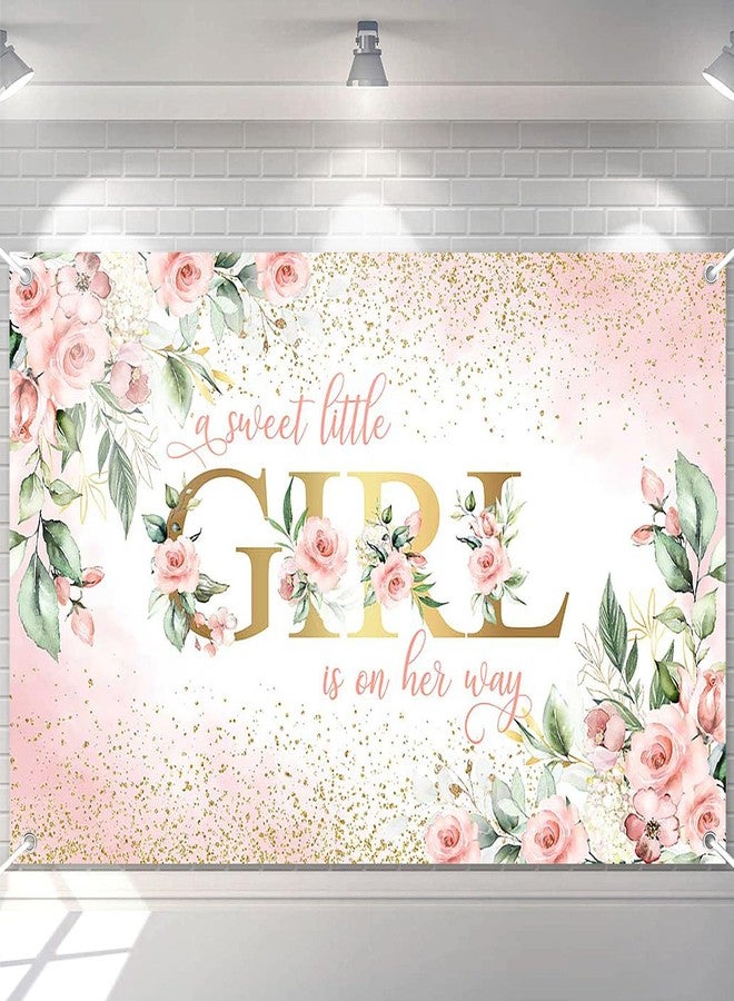 Avezano Girl Baby Shower Backdrop Pink Floral Sweet Baby Baby Shower Banner A Sweet Little Girl is on Her Way Party Decorations Banner 70.8 x 43.3 Inch - Image 1