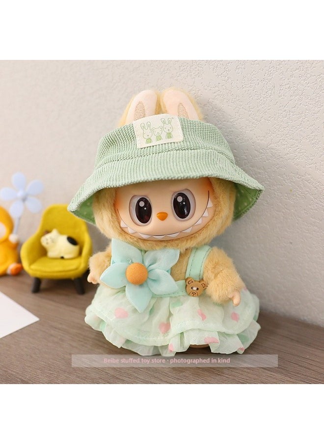 The First And Second Generation Of Macaron Labubu Doll Clothes Plush Vinyl Face Doll Pendant Cloth Sitting Party Series-Specifications:15cm Party Clothes-Color:Blue Diamond Vest + Pants (only Baby Clothes Sold)  - Image 3