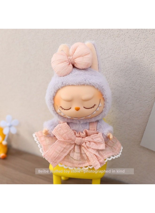 The First And Second Generation Of Macaron Labubu Doll Clothes Plush Vinyl Face Doll Pendant Cloth Sitting Party Series-Specifications:15cm Party Clothes-Color:Blue Diamond Vest + Pants (only Baby Clothes Sold)  - Image 5