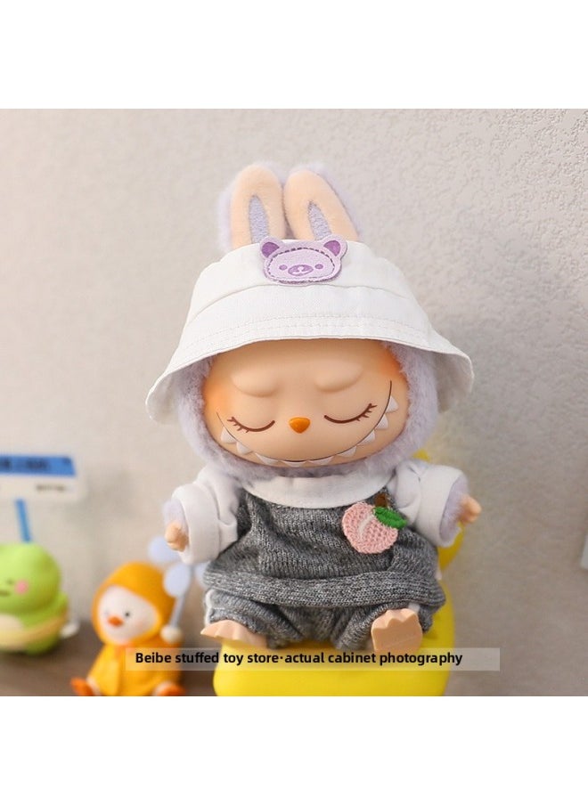 The First And Second Generation Of Macaron Labubu Doll Clothes Plush Vinyl Face Doll Pendant Cloth Sitting Party Series-Specifications:15cm Party Clothes-Color:Blue Diamond Vest + Pants (only Baby Clothes Sold)  - Image 4