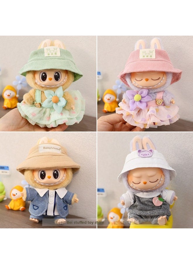 The First And Second Generation Of Macaron Labubu Doll Clothes Plush Vinyl Face Doll Pendant Cloth Sitting Party Series-Specifications:15cm Party Clothes-Color:Blue Diamond Vest + Pants (only Baby Clothes Sold)  - Image 2